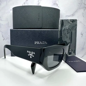 PRADA Sunglasses New 53mm Black Silver Square Logo Authentic W/ Box & Case - Picture 1 of 14