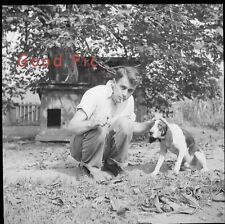 #SL16- Old Plastic Photo Negative- Young Man Smoking by Dog