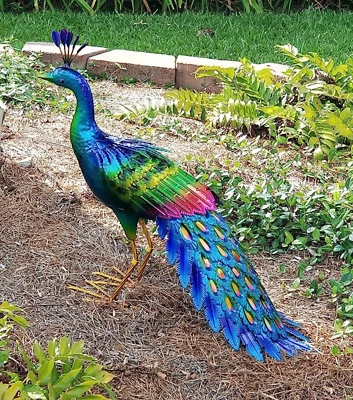 Multicolor Peacock Large Outdoor Metal Statue Lawn Sculpture Yard Garden Art - Image 1 of 4