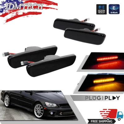 4X Smoked Front Amber Rear Red LEDs Side Marker Lights For 2000-2005 Lexus IS300 - Image 1 of 4