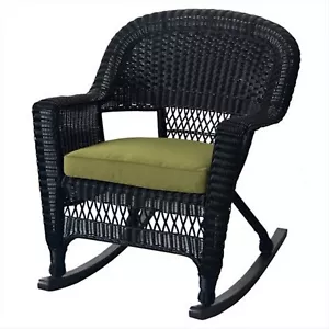 Jeco Rocker Wicker Chair with Green Cushion - Set of 2 Black - Picture 1 of 1