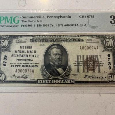 1929 $50 The Union National Bank Summerville PA Pennsylvania  PMG 30 Ch#6739 - Image 1 of 4