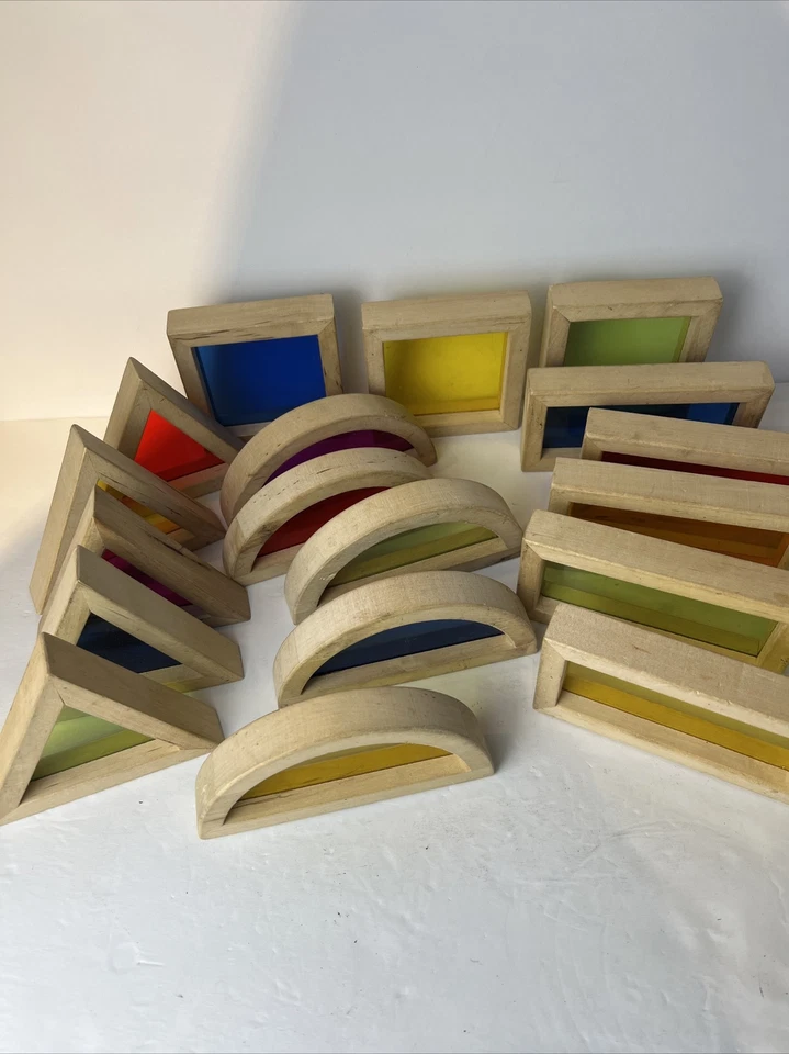 Guidecraft Stacking Transparent Rainbow Pyramid Set - 18 Pieces - Image 1 of 4