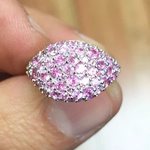 Anello oro bianco 14 kt taglio tondo zaffiro rosa stile eternità pavè mignolo 2,00 ctw - Foto 1 di 5