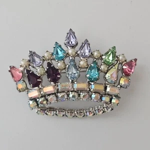 Broche Corona De Colección Firmado B David Baguette AB Diamantes De Imitación y Perla - Imagen 1 de 9