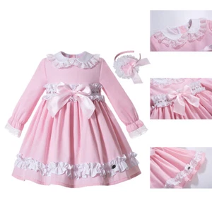 Toddler Girls Princess Dresses With Bow and Ruffles Autumn Party Clothes Pink US - Picture 1 of 12