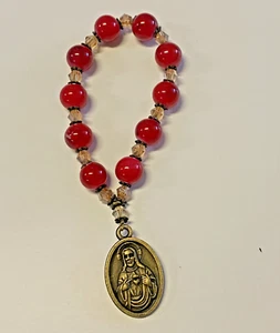 Rot marmorierter Rosenkranz 1 Jahrzehnt, neu, #AB-350-R2 - Bild 1 von 5
