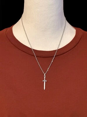 Mens Women Cool Fashion Stainless Steel Punk Knife Dagger Pendant Necklace New - Image 1 of 4