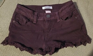 Mudd Girls Stretch Eggplant Lace Trimmed Denim Shorts - Size 8 - Picture 1 of 5