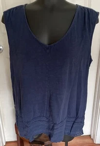 Women’s MODODOC Blue V-Neck Hi Low Top with Lace, Size Large - Picture 1 of 9