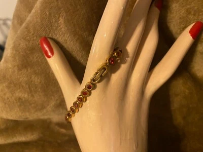 Vintage Stainless Steel bracelet with amber/red stones - Image 1 of 4
