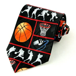 Basketball Coach Men's Necktie Sports Player Hoops Coach Team Black Neck Tie - Picture 1 of 3