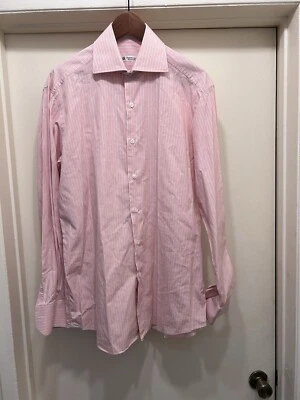 Camisa de Vestir Domenico Vacca Cuello Extendido Hecha a Mano Italia Rosa Rayas Para Hombres 41/16 Foto 1 de 4