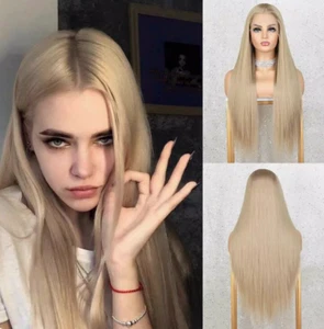 Real Hair Fashion Sexy Hairstyle Lace Front Human Hair Wigs Straight Blonde 26In - Picture 1 of 10