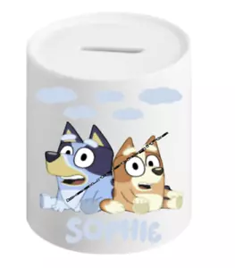 PERSONALISED BOYS GIRLS BLUEY MONEY BOX SAVINGS BANK GIFT PRESENT - Picture 1 of 1
