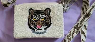 MOYNA Cartera con Cuentas/Correa Ajustable, Borla con Cremallera Cara de Tigre, Única  Foto 1 de 4