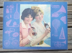 Vintage 1970 COCA-COLA Placemats Laminated Victorian Women-Blue/Purple - Picture 1 of 1