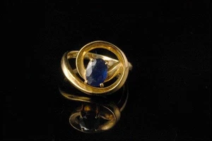 VINTAGE MODERNER STIL KASCHMIR BLAUER SAPHIR 14K GELBGOLD RING GLM - Bild 1 von 5