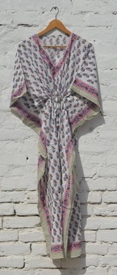 Vestido largo caftán floral estampado en bloques 100 % algodón 100 % sin tarifas✅0 % carga KF-74 Foto 1 de 4