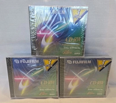 New Sealed FujiFilm CD-RW 650 MB 74 Min CD-RW 4x Multispeed 3PKG of 3 (9 TOTAL) - Image 1 of 3