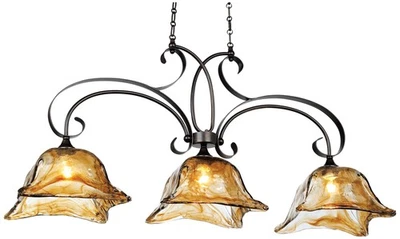 Bronze Chandelier 47" Traditional Glass Shade 3-Light Fixture for Kitchen House - Image 1 of 2