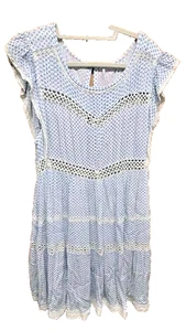 Mini Vestido Free People Retro Gatito Crochet Blanco y Azul Floral Para Mujer Talla M - Imagen 1 de 9