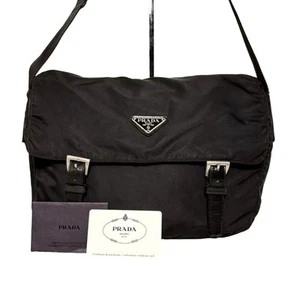 Authentic PRADA Messenger Shoulder Bag Triangle Logo Nylon Black - Picture 1 of 14