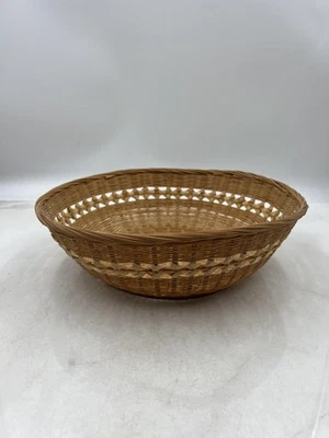 Vintage Woven Wicker Basket 13 Inch Round Decorative Rustic Bread Storage Bowl H - Image 1 of 4