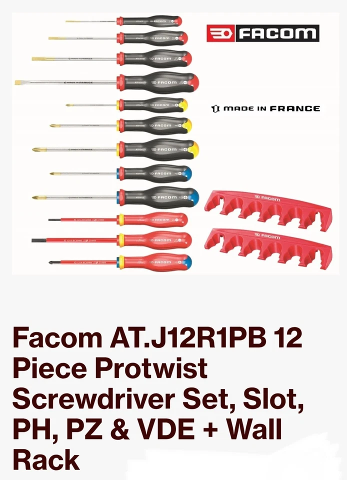 Facom ProTwist 12 Piece Slotted, Phillips & Pozi Screwdriver Set AT.J12R1PB - Image 1 of 1