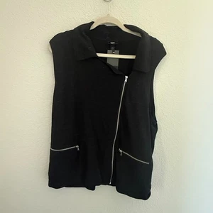 Women’s Black Asymmetrical Zip Moto Vest Collared, XL, Ebony Marled Utility NWT - Picture 1 of 7