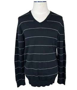 Old Navy Mens Black V Neck Pullover Sweater Size XL Striped Cotton - Picture 1 of 10