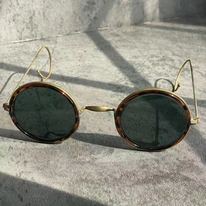 c. 19th Antique 18K Gold-Filled Round Eyeglasses Tortoiseshell Curl Temples RARE - Picture 1 of 9