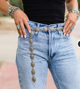 Navajo Style Women's Medium Silver Concho Chain Fashion Belt New Made In USA - Picture 1 of 11