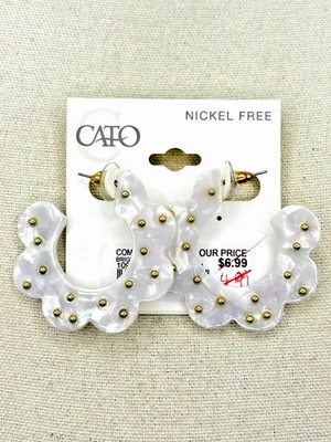 Pendientes Cato Mármol Acetato Blanco Flor C Aro Tono Dorado Nuevos con Etiquetas Foto 1 de 4