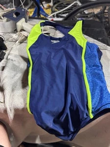 Speedo Blue Green Gray Swisuit Swim Team Competition Girls XL - Picture 1 of 10