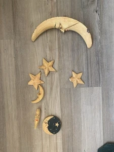 OOAK - Stars & Moons Wind/Cradle Chime - Retro Steam Punk Aged Yellow Gold EUC - Picture 1 of 9