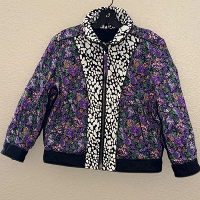 Chaqueta para mujer Coach flores de seda reversible negra brillante talla S Reteo 1398 Foto 1 de 4