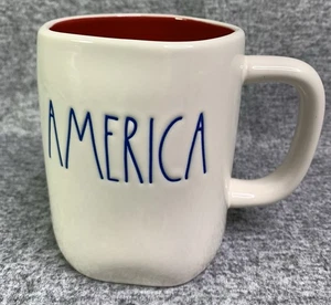 Rae Dunn AMERICA Mug Blue Lettering Red Interior - Picture 1 of 7