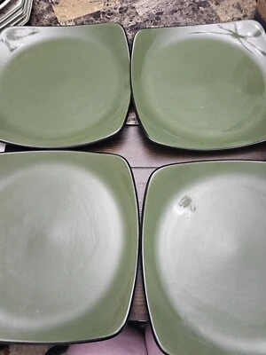 Corelle Hearthstone Green Square Large Dinner Plates 11.5" Set Of 4 Stoneware  - Image 1 of 4