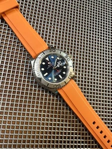 20mm ORANGE Vulcanized Caoutchouc rubber Strap OMEGA Speedmaster Seamaster - Picture 1 of 12