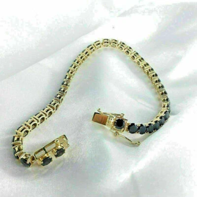 Brazalete tenis diamante negro creado en laboratorio corte redondo 20 quilates acabado oro amarillo 14 quilates Foto 1 de 4
