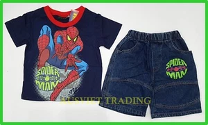BNWT Outfit Spiderman cotton boys tshirt denim Shorts pants 2pc set - Picture 1 of 1