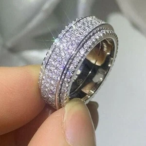 3Ct Lab Created Diamond Men's Full Eternity Wedding Band Ring 14k White Gold Fn - Picture 1 of 5