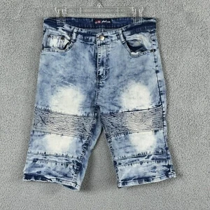 phat farm biker shorts adult 32 blue denim acid  wash bermuda ribbed stretch - Picture 1 of 13