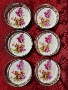 Antique BAYERISCHE METAL FABRIK BMF FLORAL PORCELAIN HANDPAINTED COASTERS 301 - Picture 1 of 11