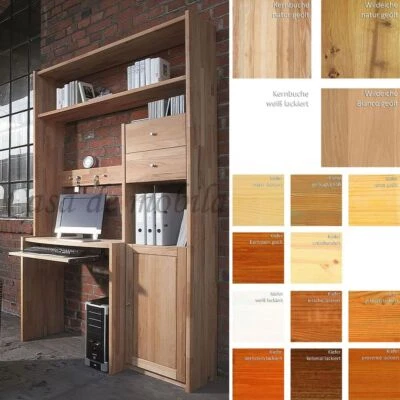 Massivholz Schreibtisch mit Aufsatz Regal geölt PC-Tisch Holz Büro-möbel schrank - Bild 1 von 4