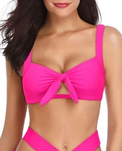 Tempt Me Women Bikini Tops Push Up Swim Top Front Tie Knot Bathing Suit Top Med - Picture 1 of 13