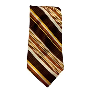 DE COLECCIÓN CORBATA VANDERBILT MARRÓN AMARILLO RAYAS POLIÉSTER DISEÑADOR 60" X 4" PARA HOMBRE - Imagen 1 de 3