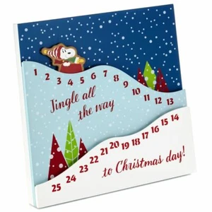 Snoopy Christmas Hallmark Peanuts Advent Countdown Calendar Sledding Wood Sign - Picture 1 of 3