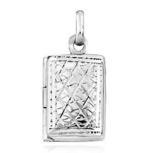 Edged Design Rectangle Locket .925 Silver Pendant - Picture 1 of 5